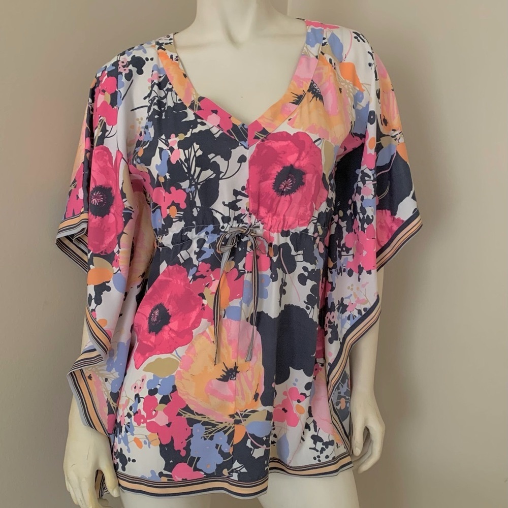 New York & Company floral v-neck blouse / swim cover-up